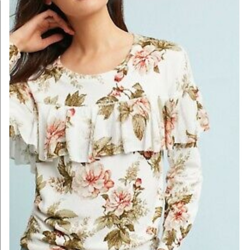 Harlyn Anthropologie Sweater - Floral Ruffle - Size Small